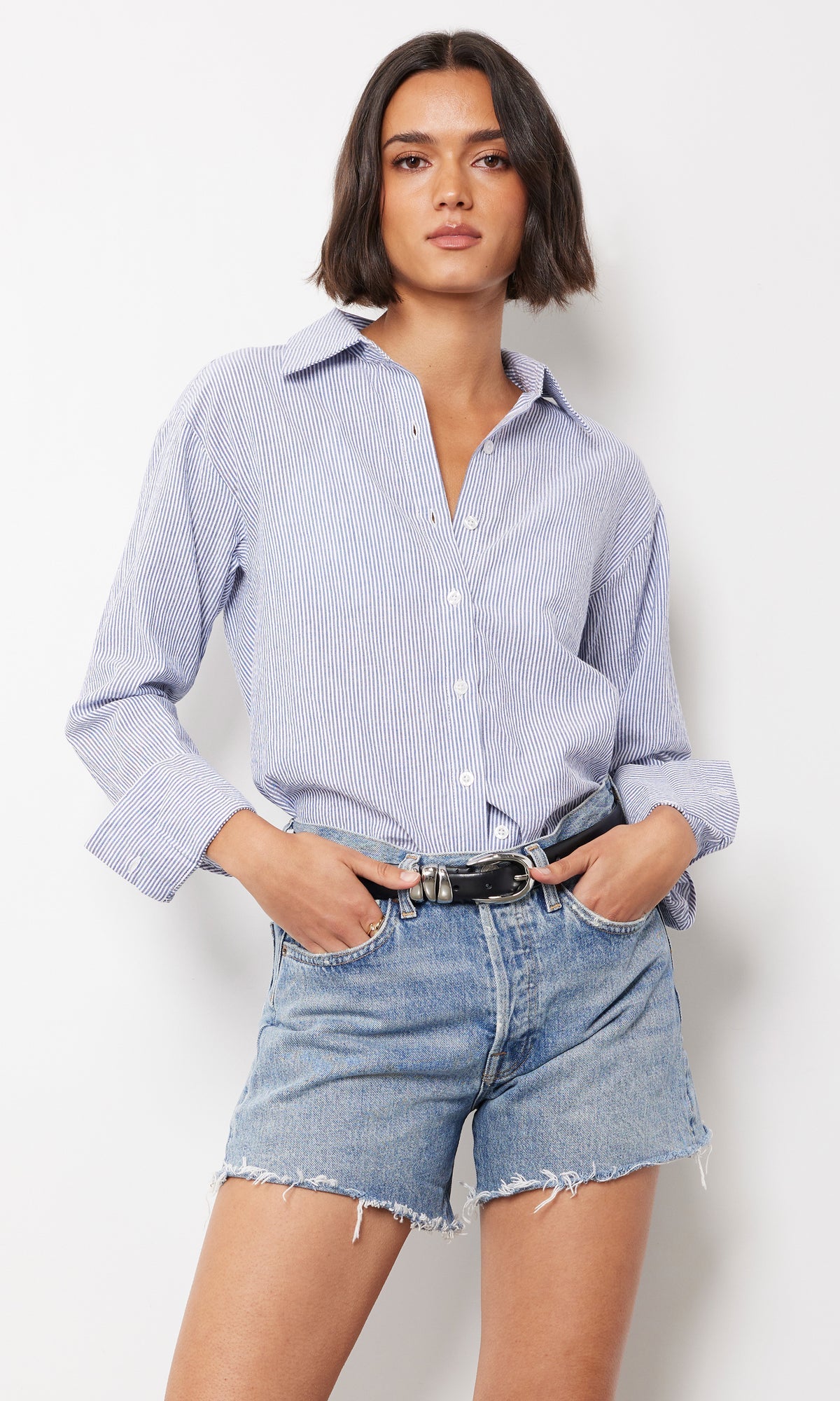 Bobi Button Down Tunic / blue stripe