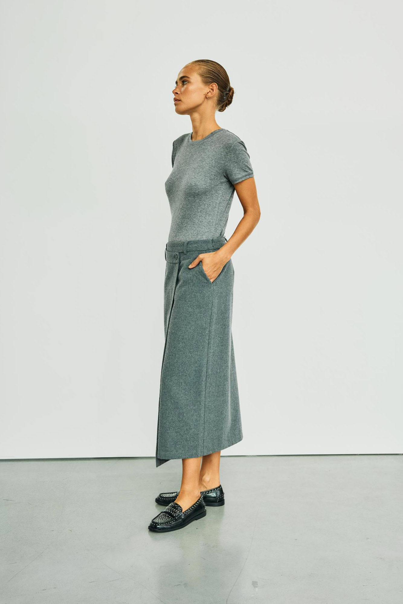WB Tailored Midi Skirt/ grey melange