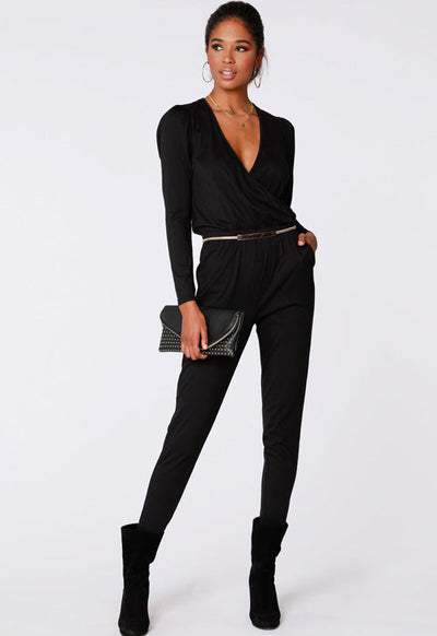 Bobi Surplice Jogger Jumpsuit / black