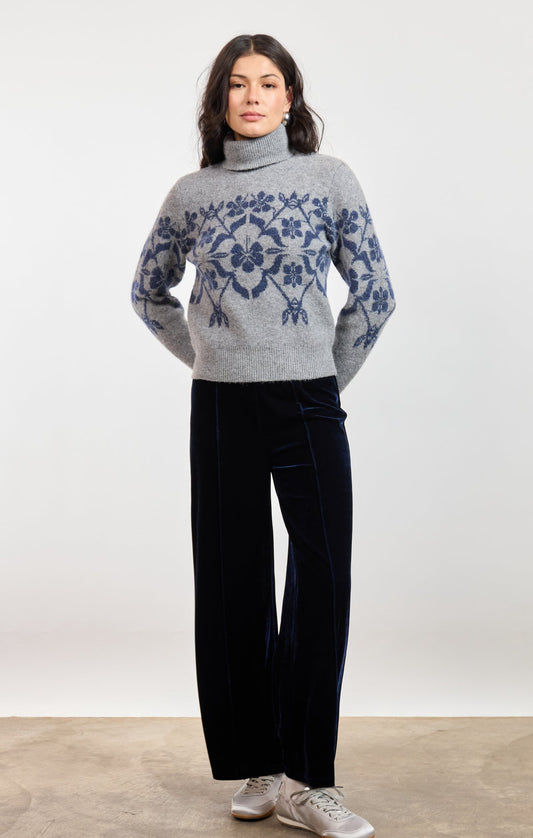 Sage Provence Floral Jacquard Sweater