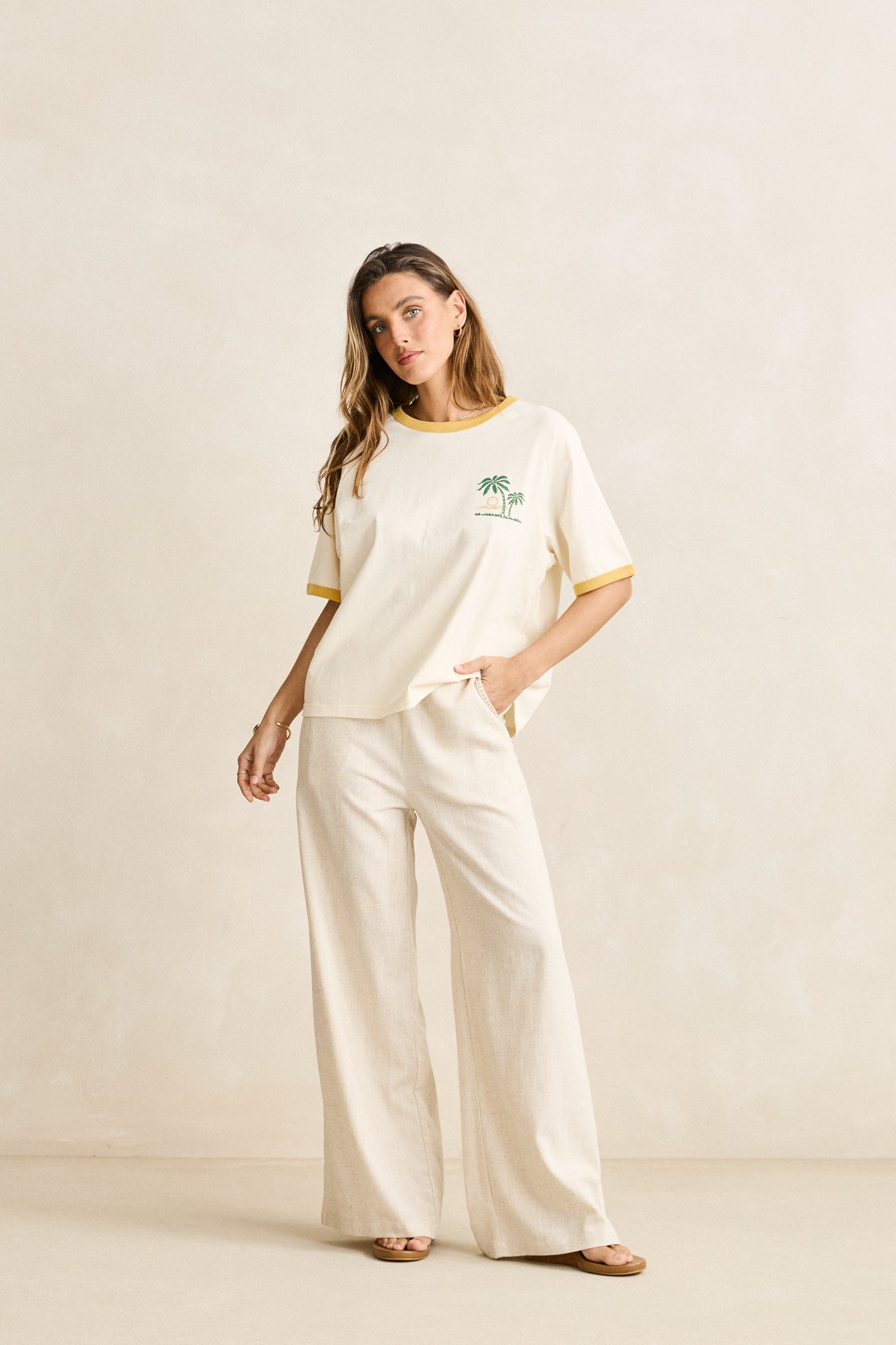 Rhythm Linen Whip Stitch Wide Pant