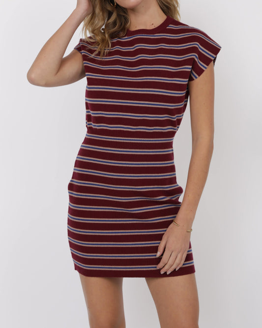Sage Florian Striped Sweater Dress / wine