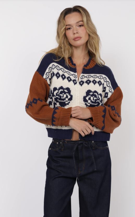 Sage Sweet Rose Jacquard Sweater Jacket