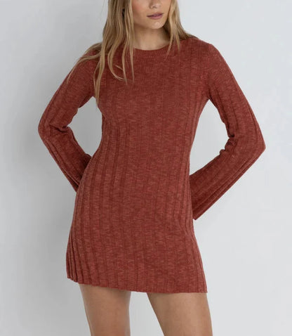 Rhythm Empire LS knit Mini Dress / red