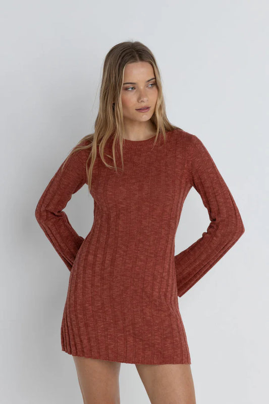 Rhythm Empire LS knit Mini Dress / red