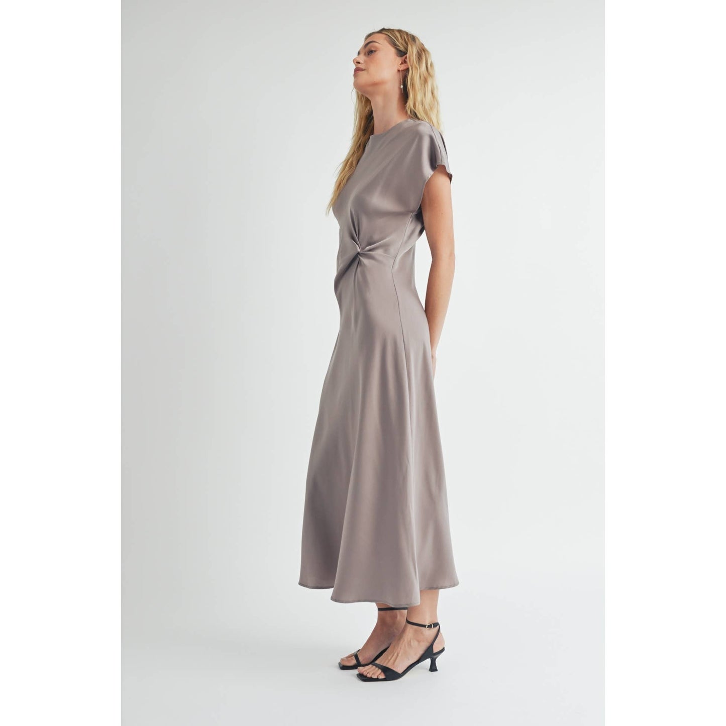 FUN SATIN BIAS CUT WAIST TWIST  DRESS