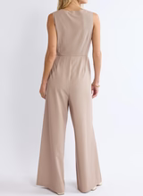 Sage Coffee Shop Pinstripe Vest Jumpsuit