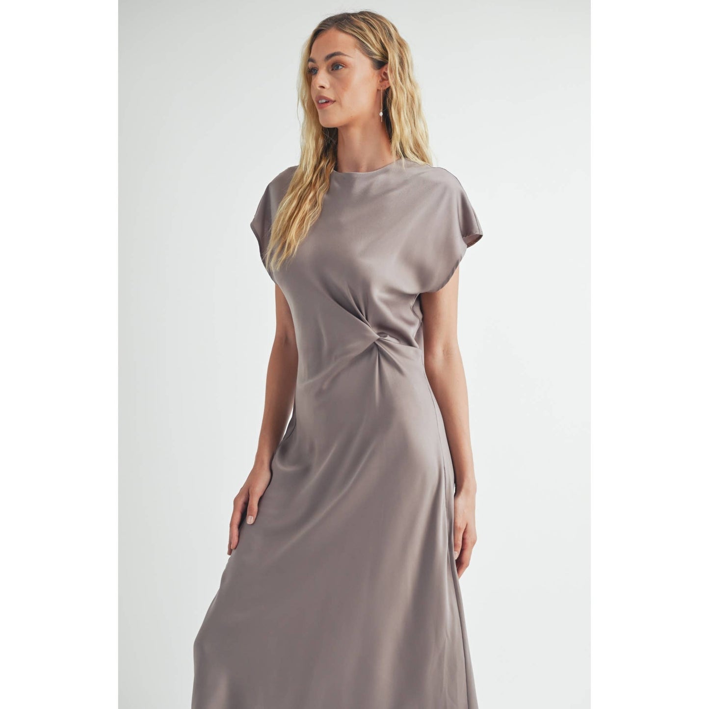 FUN SATIN BIAS CUT WAIST TWIST  DRESS