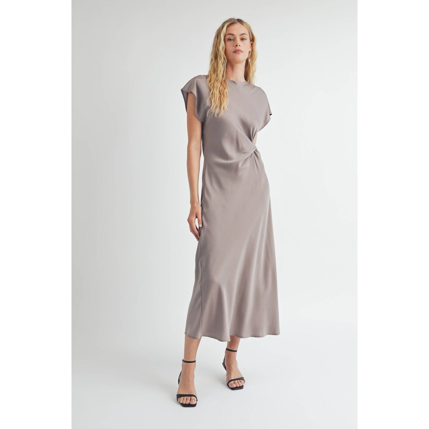 FUN SATIN BIAS CUT WAIST TWIST  DRESS