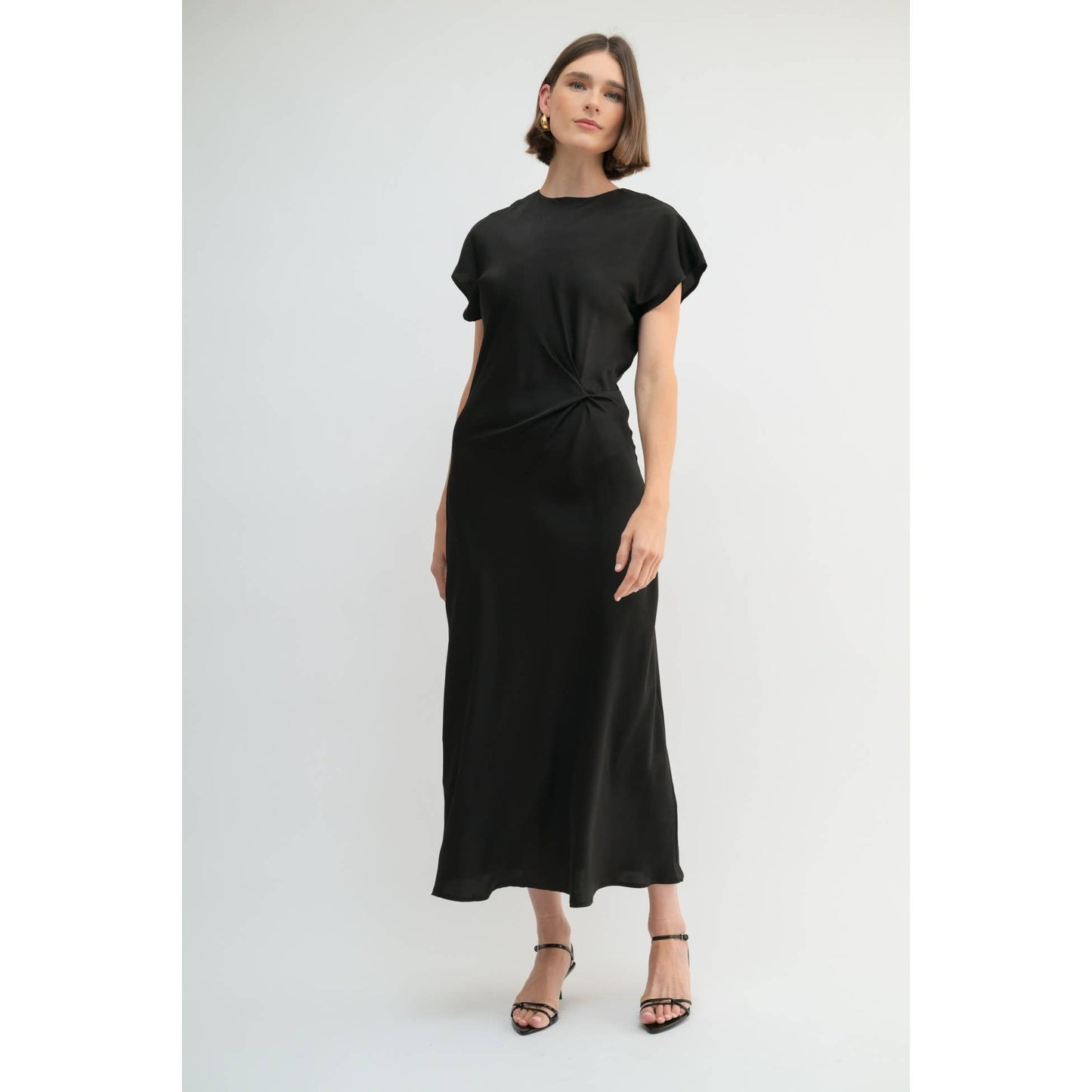 FUN SATIN BIAS CUT WAIST TWIST  DRESS