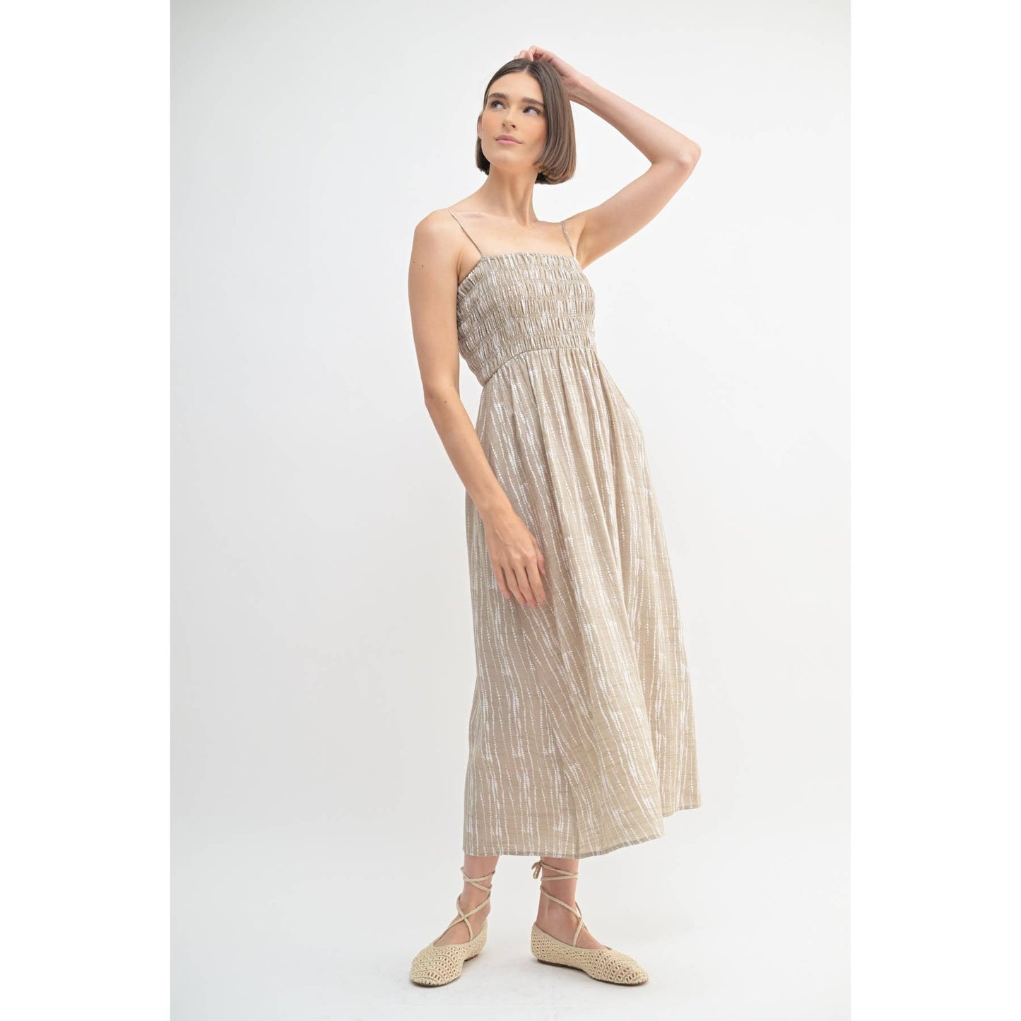 FUN ABSTRACT PRINT SMOCK MIDI DRESS