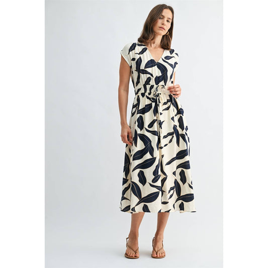 FUN V Neck Elastic Waist Dress