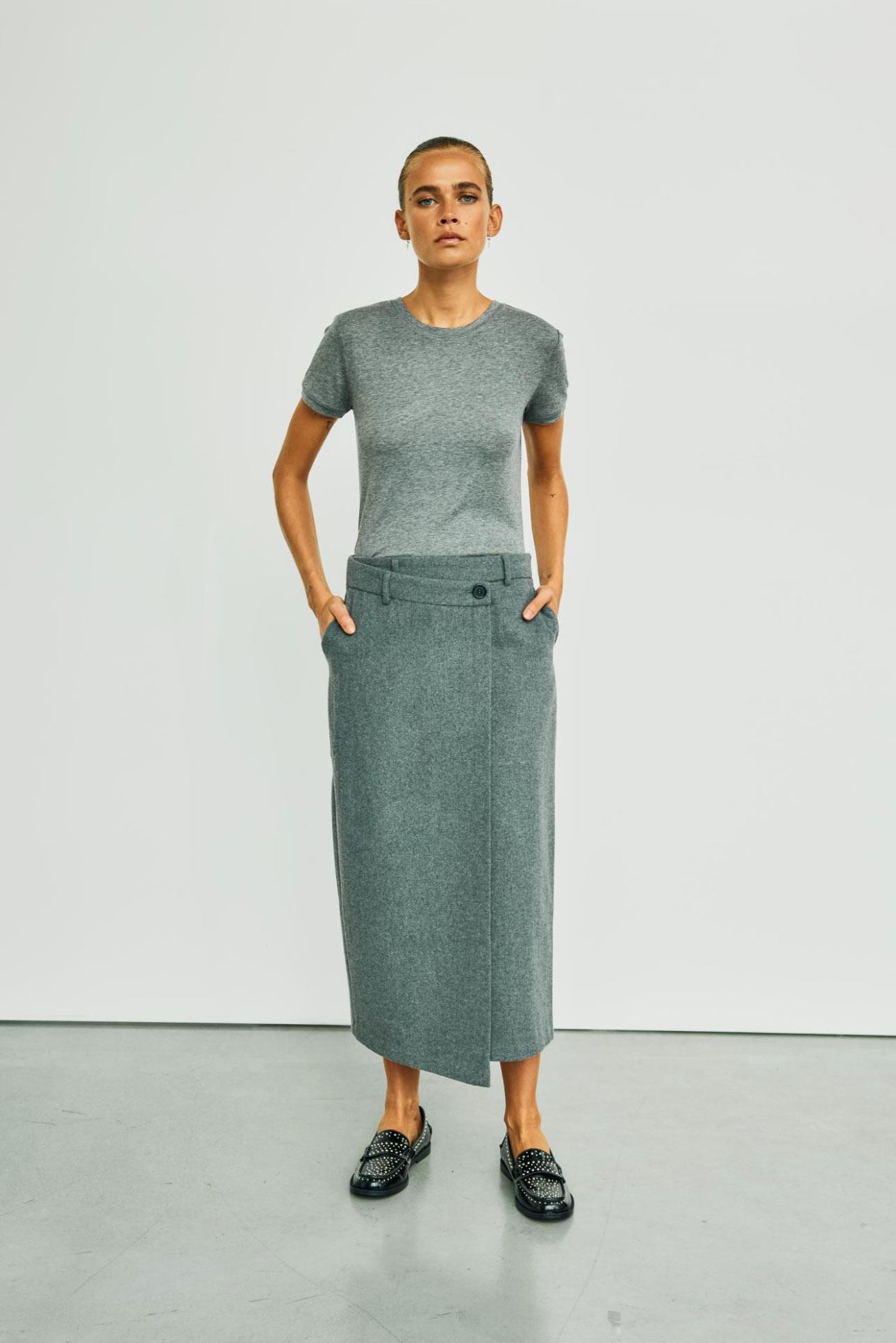 WB Tailored Midi Skirt/ grey melange
