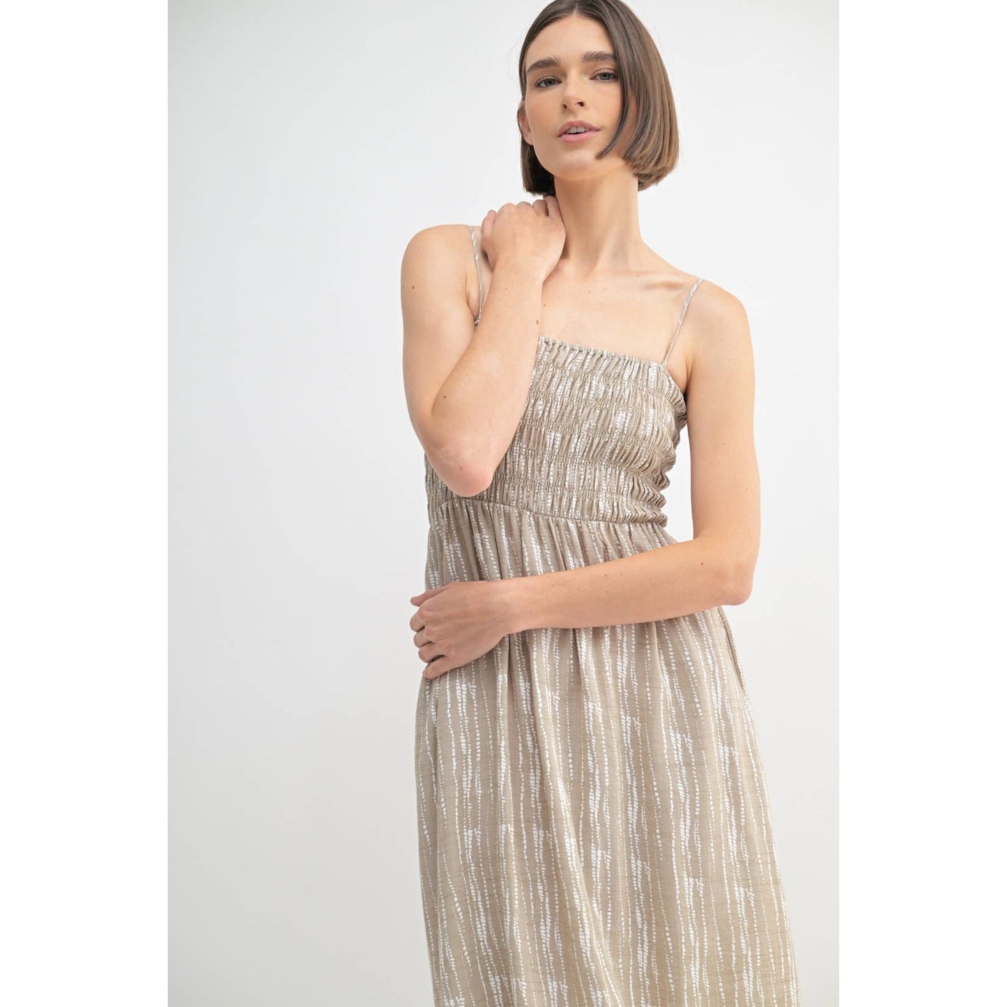 FUN ABSTRACT PRINT SMOCK MIDI DRESS