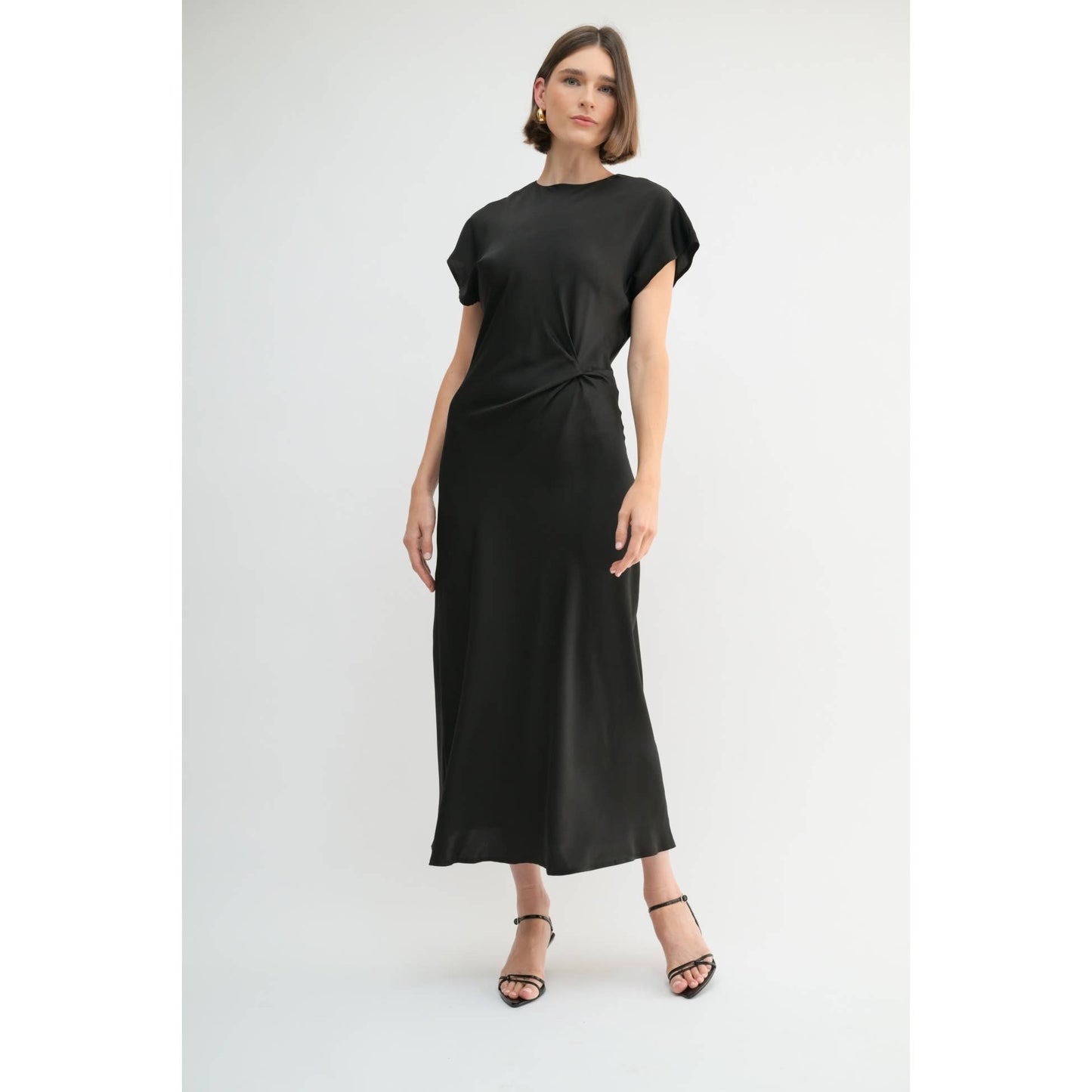 FUN SATIN BIAS CUT WAIST TWIST  DRESS