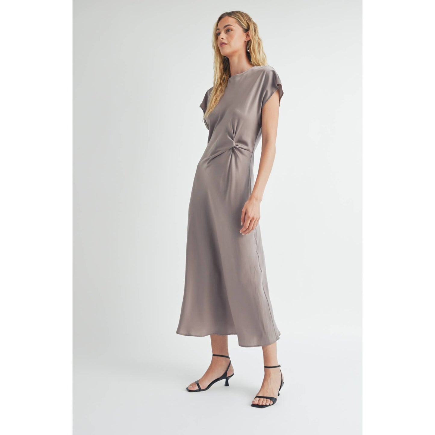 FUN SATIN BIAS CUT WAIST TWIST  DRESS