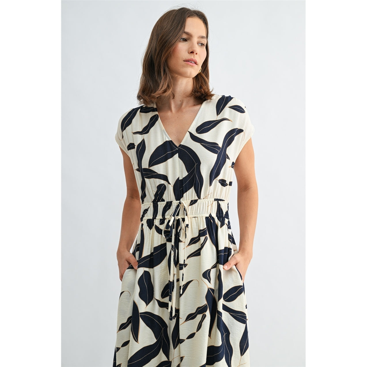 FUN V Neck Elastic Waist Dress