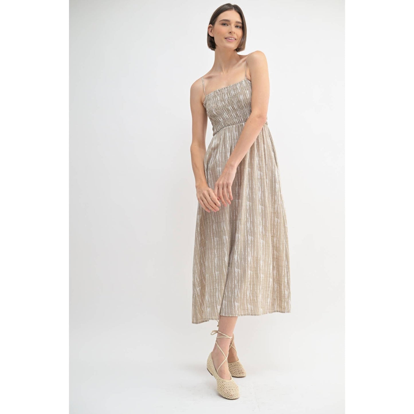 FUN ABSTRACT PRINT SMOCK MIDI DRESS