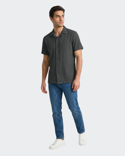 Vustra Black Waffle Knit Camp Shirt for Men
