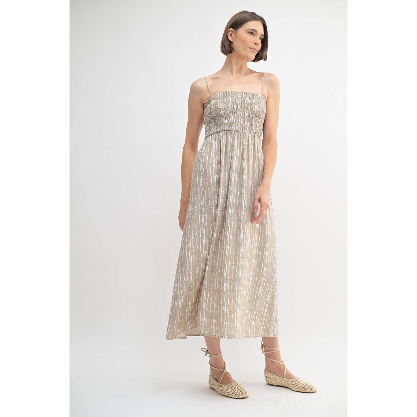 FUN ABSTRACT PRINT SMOCK MIDI DRESS