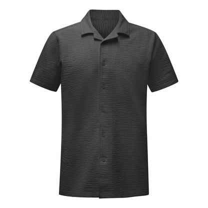 Vustra Black Waffle Knit Camp Shirt for Men