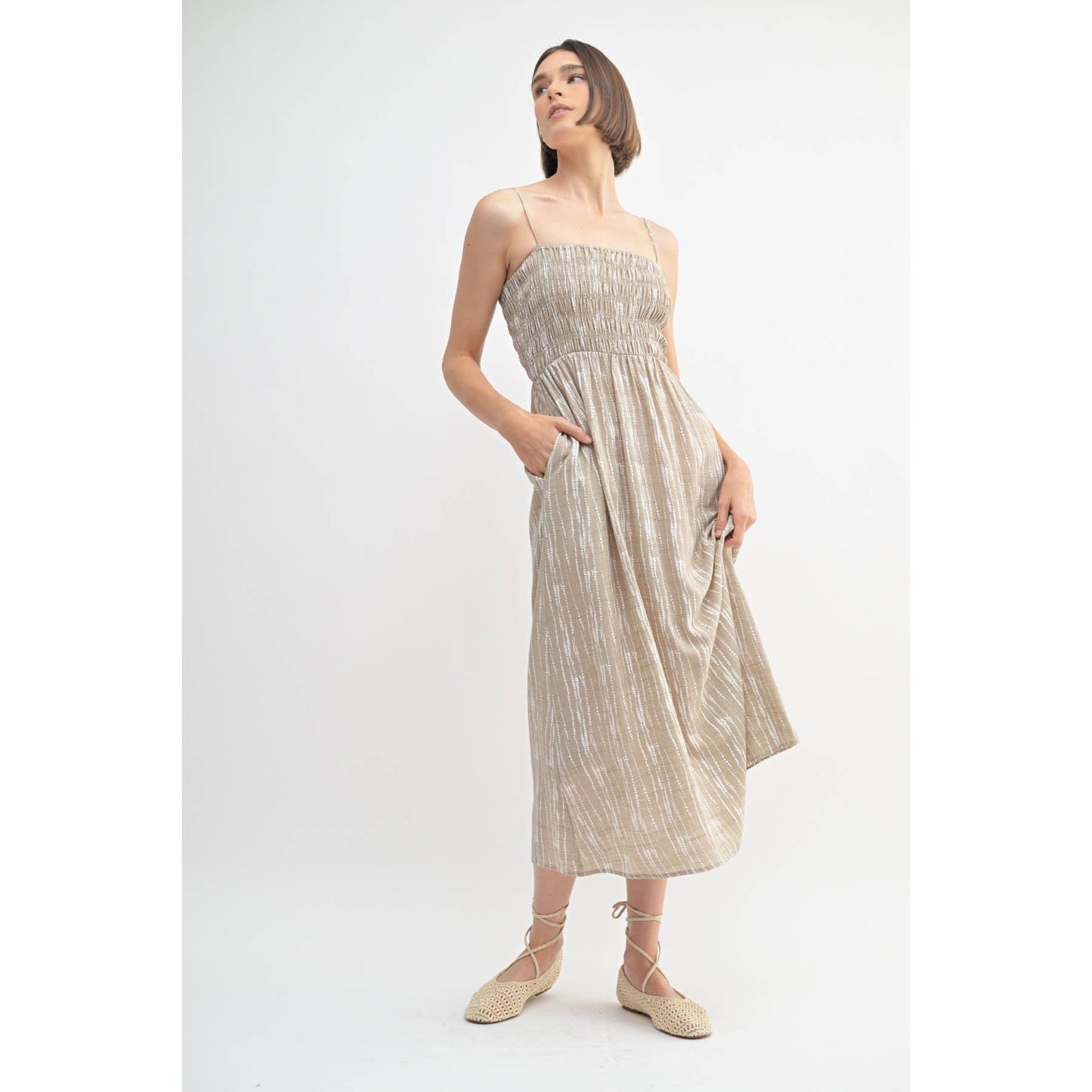 FUN ABSTRACT PRINT SMOCK MIDI DRESS