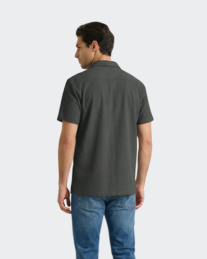 Vustra Black Waffle Knit Camp Shirt for Men