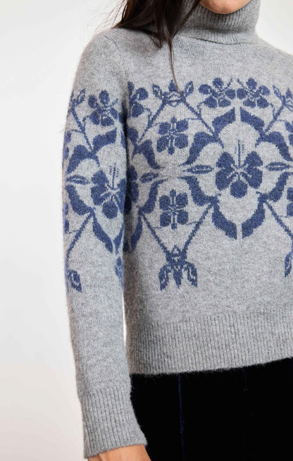 Sage Provence Floral Jacquard Sweater