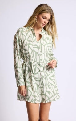 Sage Al Fresco Shirt Dress / sage cream