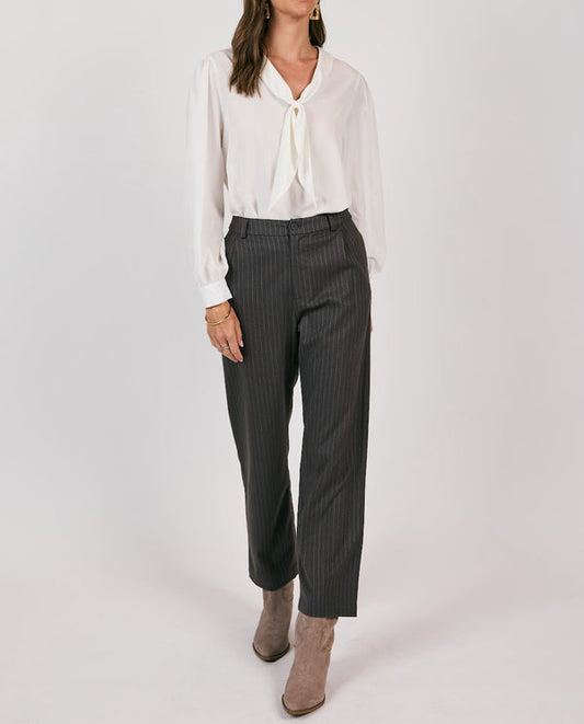 Sage High Up Pinstripe Trouser / charcoal
