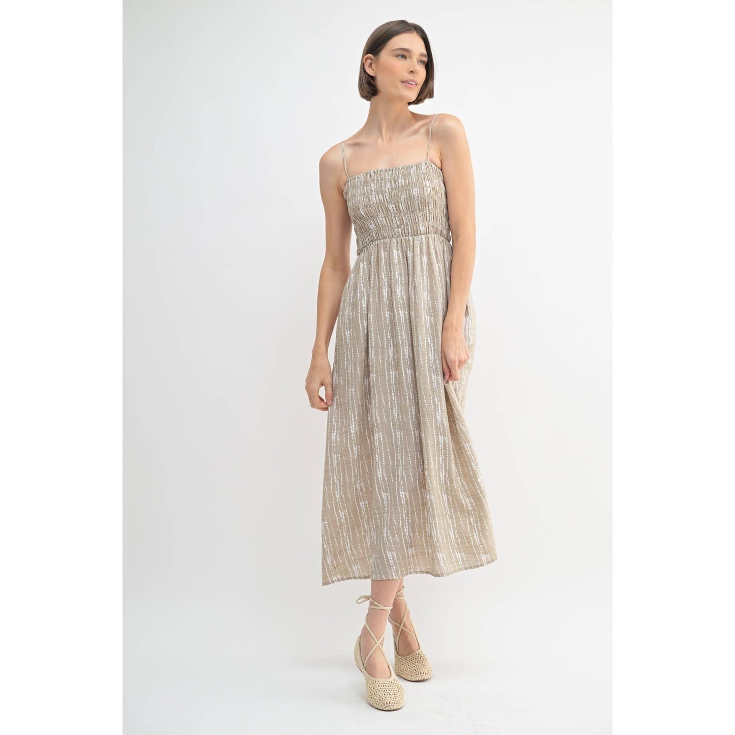 FUN ABSTRACT PRINT SMOCK MIDI DRESS