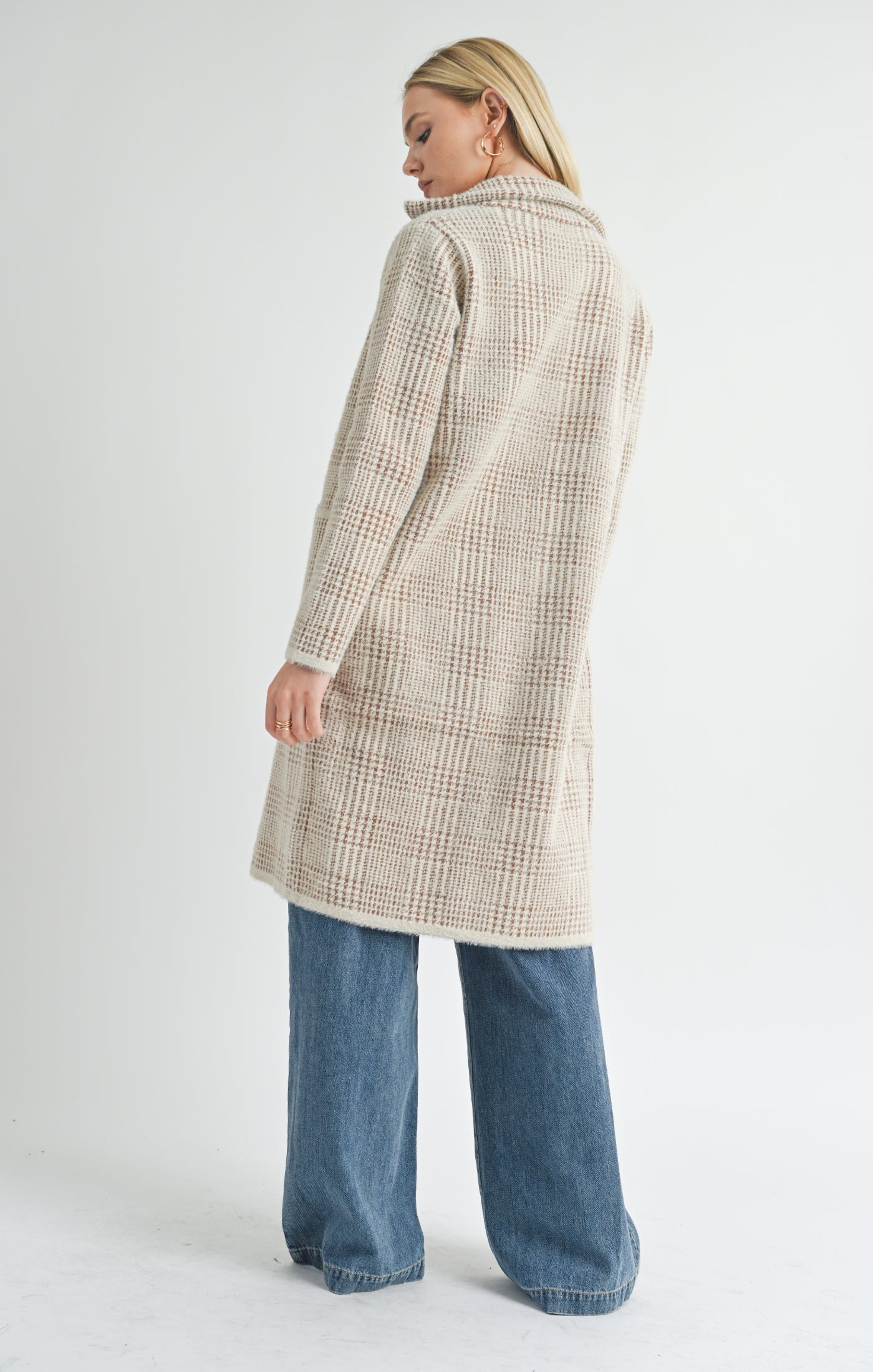 Sage Marceau Houndstooth Coat / cream