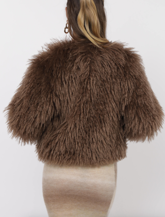 Sage Deep Woods Vegan Fur Jacket / brown
