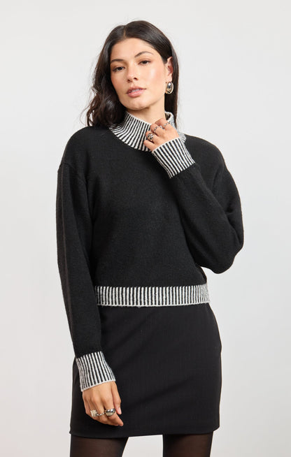 Sage Stacey Contrast Rib Sweater