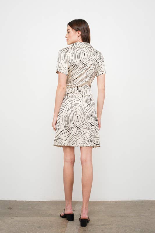 FUN ABSTRACT PRINT WRAP-TIE SATIN DRESS