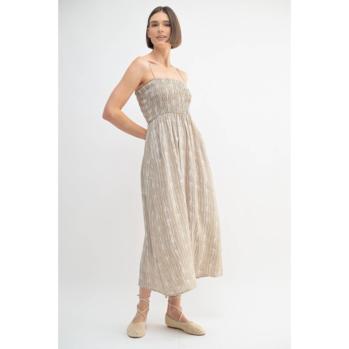 FUN ABSTRACT PRINT SMOCK MIDI DRESS