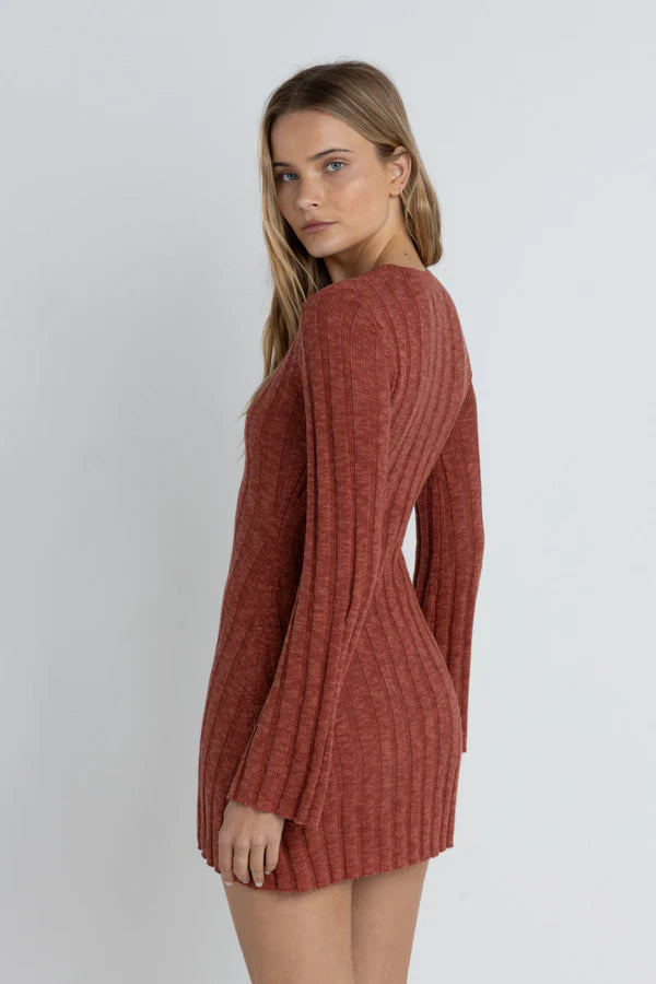 Rhythm Empire LS knit Mini Dress / red