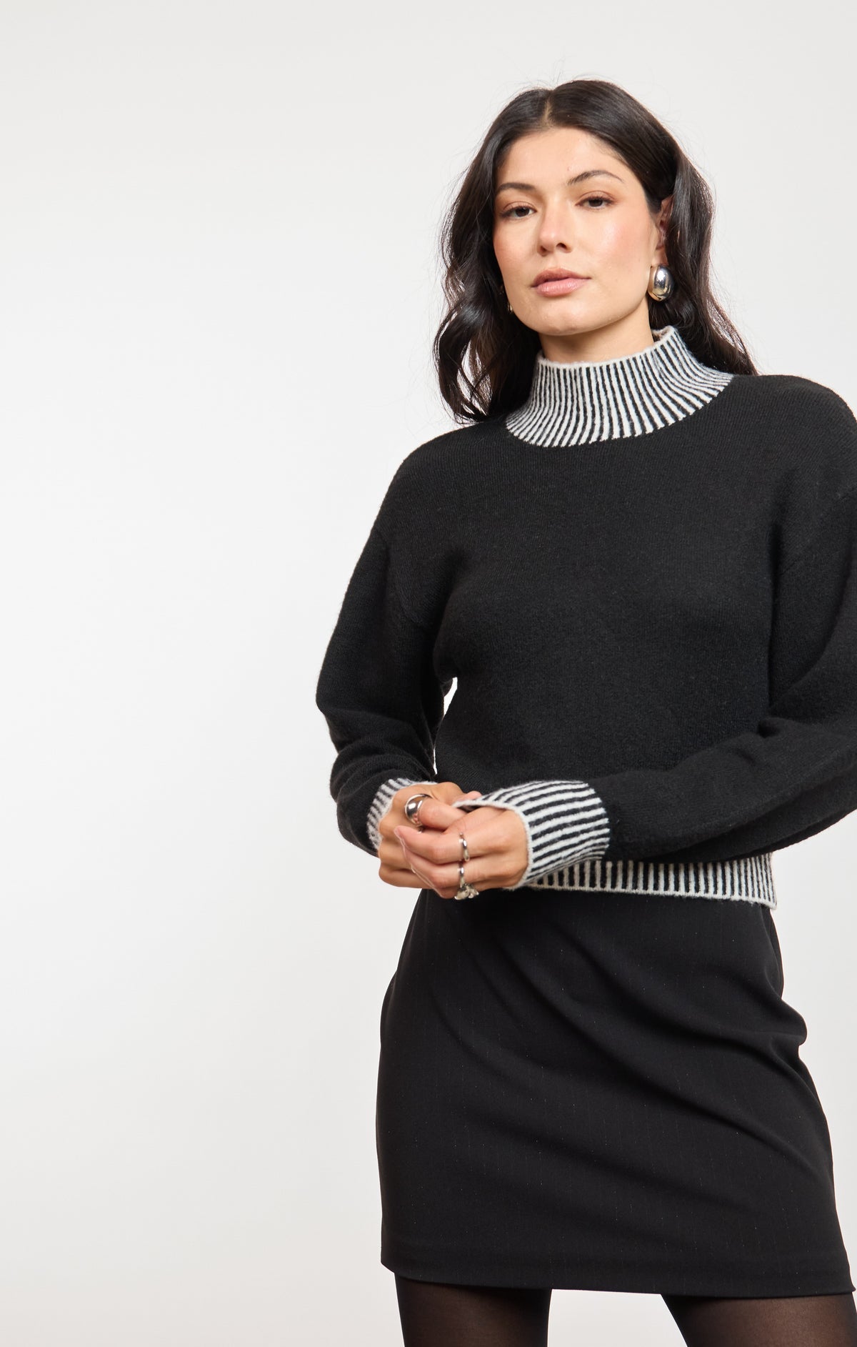 Sage Stacey Contrast Rib Sweater