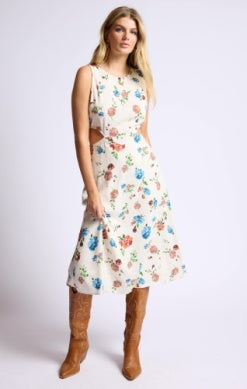 Sage Pressed Flowers Side Cutout Maxi Dress