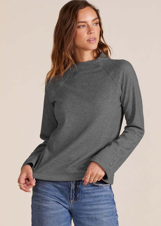 Bobi Raglan Mock Neck Button Sleeve