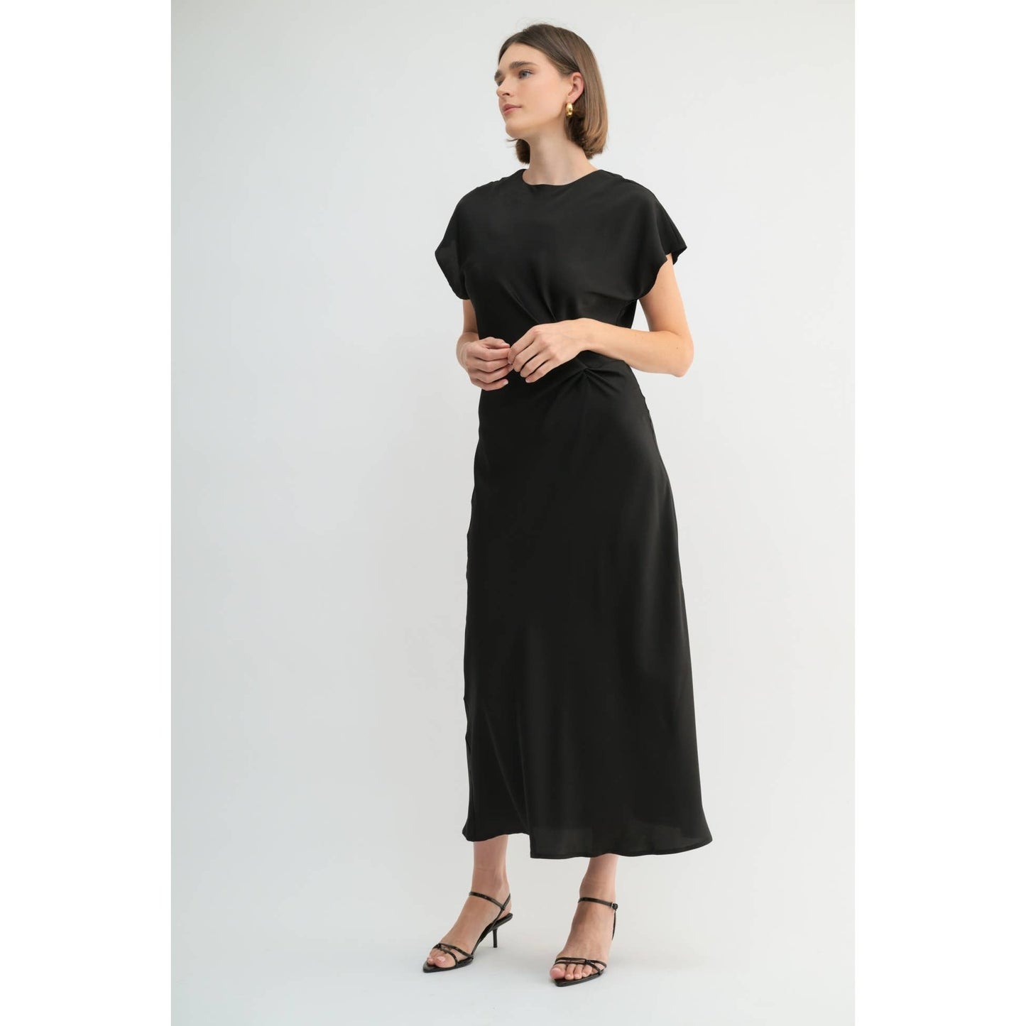 FUN SATIN BIAS CUT WAIST TWIST  DRESS