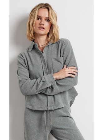 Bobi Cropped LS Button Up Knit