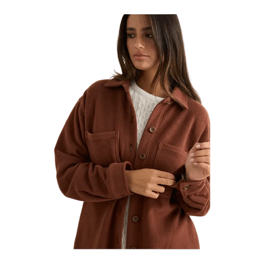 Rhythm Reverse Fleece Shacket / chocolate