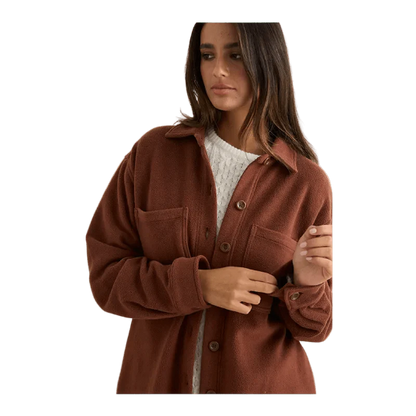 Rhythm Reverse Fleece Shacket / chocolate