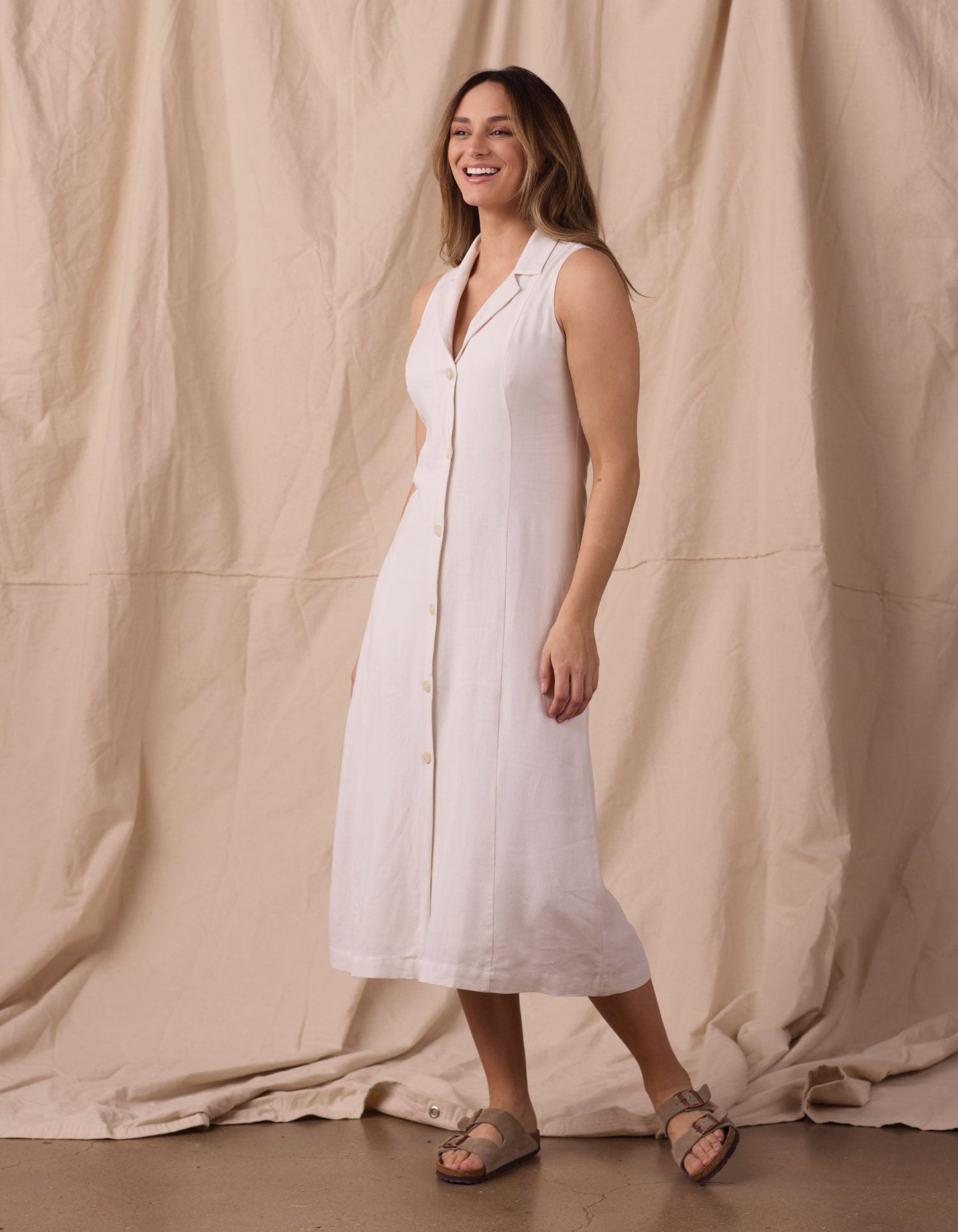 Leukos Linen-Blend Lapel Dress / Ivory