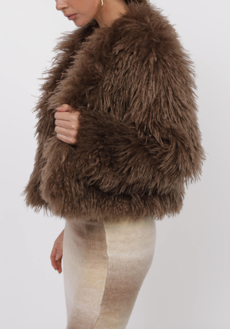 Sage Deep Woods Vegan Fur Jacket / brown