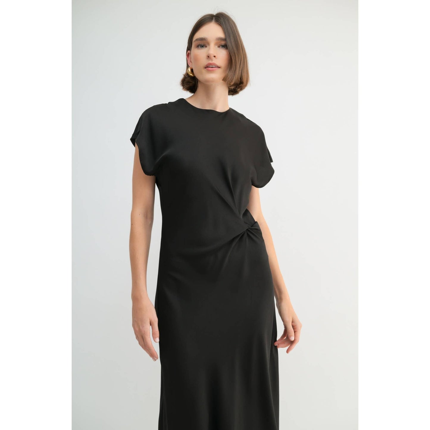 FUN SATIN BIAS CUT WAIST TWIST  DRESS