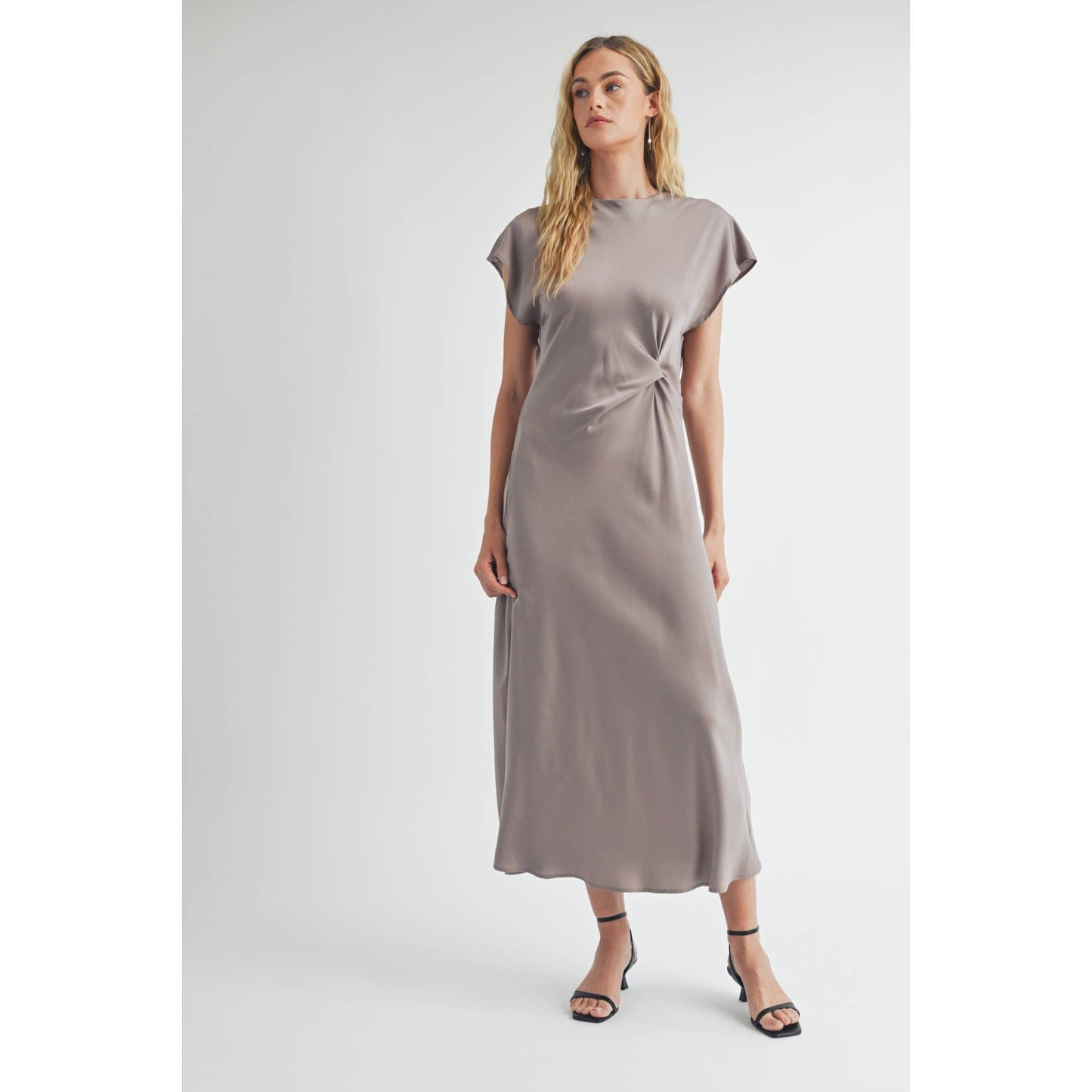 FUN SATIN BIAS CUT WAIST TWIST  DRESS