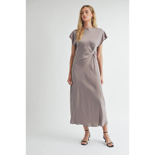 FUN SATIN BIAS CUT WAIST TWIST  DRESS