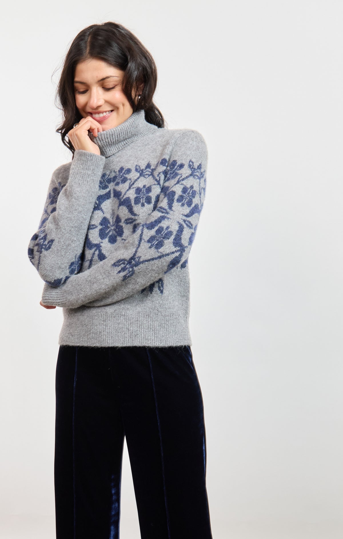 Sage Provence Floral Jacquard Sweater